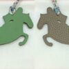 UK London Knight Horse Charm Vert Criquet Epsom Leather /Gris Tourterelle Togo Leather