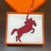 Full Handmade Knight Horse Charm Rouge Casaque Epsom Leather / Noir Togo Leather