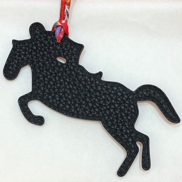 Full Handmade Knight Horse Charm Rouge Casaque Epsom Leather / Noir Togo Leather