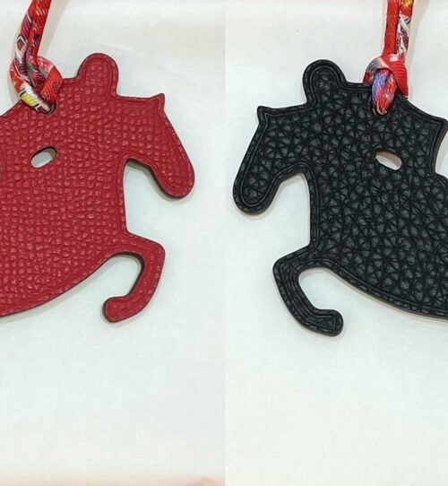 Full Handmade Knight Horse Charm Rouge Casaque Epsom Leather / Noir Togo Leather