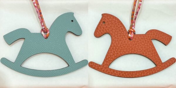 Full Handmade Trojan Horse Charm Epsom Blue Atoll / Togo Orange Bag Charm