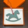 Full Handmade Trojan Horse Charm Epsom Blue Atoll / Togo Orange Bag Charm
