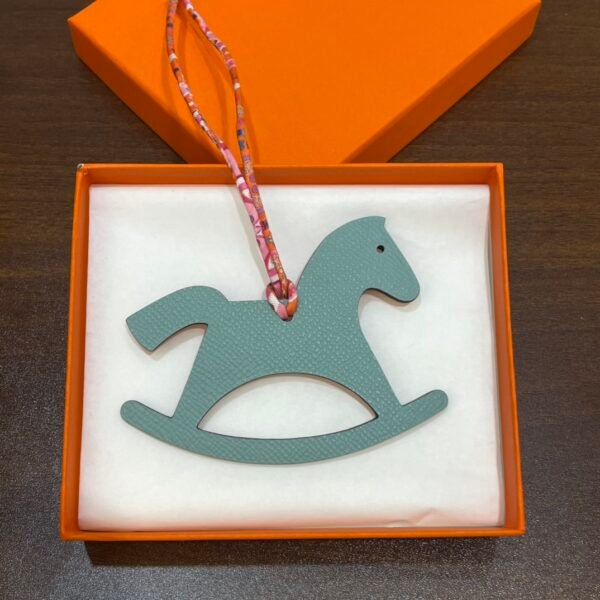 Full Handmade Trojan Horse Charm Epsom Blue Atoll / Togo Orange Bag Charm