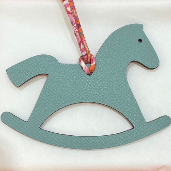 Full Handmade Trojan Horse Charm Epsom Blue Atoll / Togo Orange Bag Charm