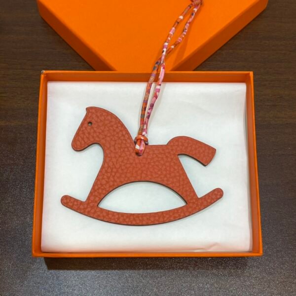 Full Handmade Trojan Horse Charm Epsom Blue Atoll / Togo Orange Bag Charm