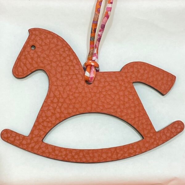 Full Handmade Trojan Horse Charm Epsom Blue Atoll / Togo Orange Bag Charm