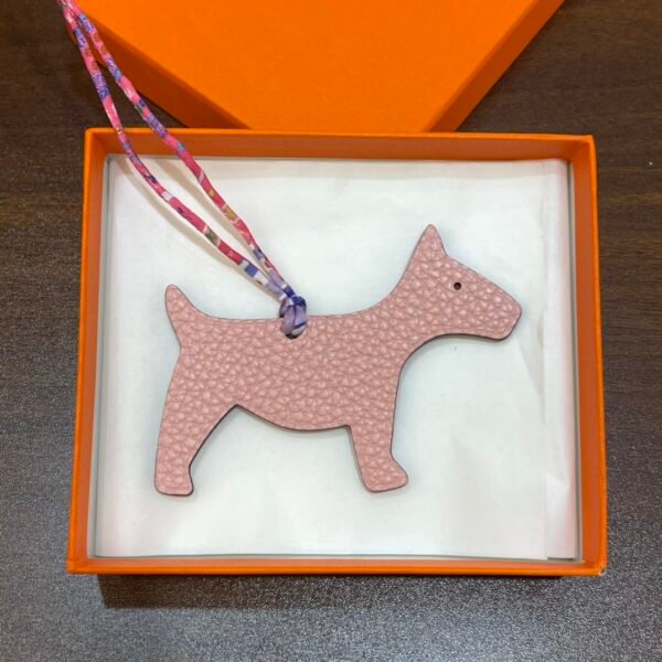 UK London Rose Eglantine Togo Leather / Rose Purple Epsom Leather Dog Charm