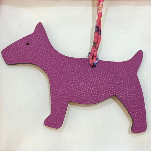 UK London Rose Eglantine Togo Leather / Rose Purple Epsom Leather Dog Charm