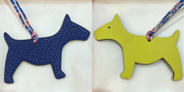 Full Handmade Dog Charm Togo Leather Blue Saphir / Epsom Leather Lime