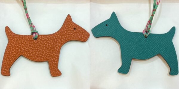 Lovely Bag Charms Orange Togo Leather / Malachite Epsom Leather Dog Charm