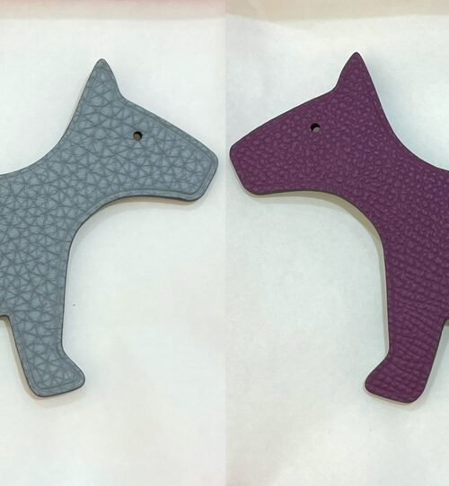Cute Bag Charm Blue Lin Togo Leather / Violet Epsom Leather Dog Charm