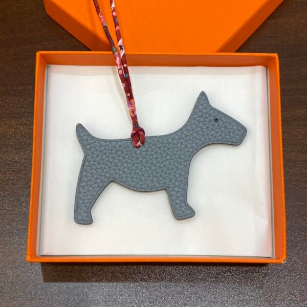 Cute Bag Charm Blue Lin Togo Leather / Violet Epsom Leather Dog Charm