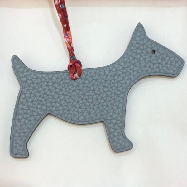 Cute Bag Charm Blue Lin Togo Leather / Violet Epsom Leather Dog Charm