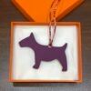 Cute Bag Charm Blue Lin Togo Leather / Violet Epsom Leather Dog Charm