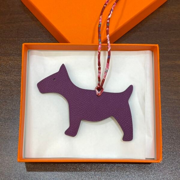 Cute Bag Charm Blue Lin Togo Leather / Violet Epsom Leather Dog Charm