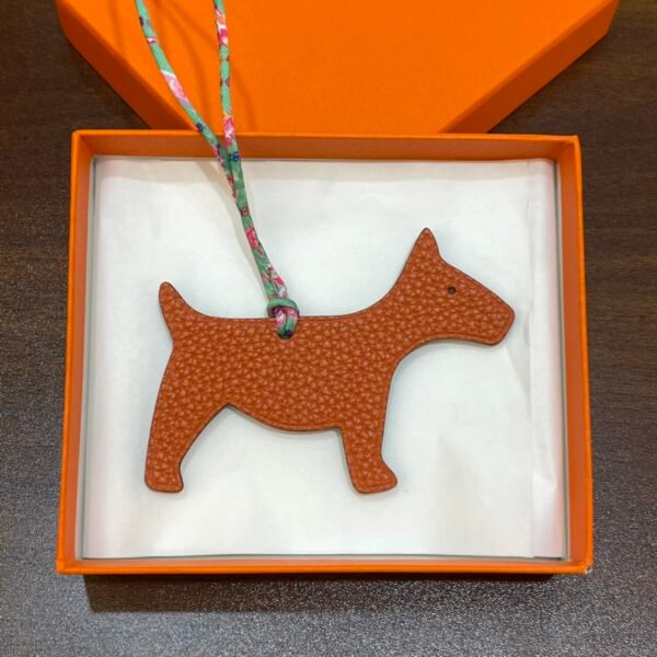 Lovely Bag Charms Orange Togo Leather / Malachite Epsom Leather Dog Charm