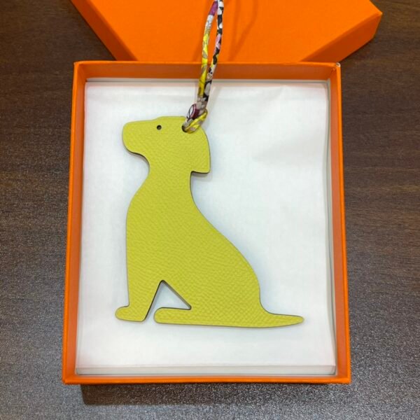 187 Factory Bag Charms Little Dog Charm Noir Togo Leather / Lime Epsom Leather