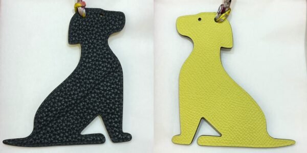 187 Factory Bag Charms Little Dog Charm Noir Togo Leather / Lime Epsom Leather