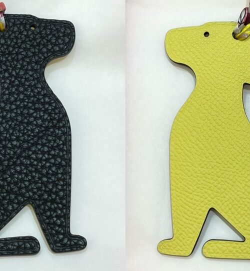 187 Factory Bag Charms Little Dog Charm Noir Togo Leather / Lime Epsom Leather