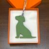 UK London Little Dog Charm Gris Tourterelle Togo Leather / Vert Criquet Epsom Leather 