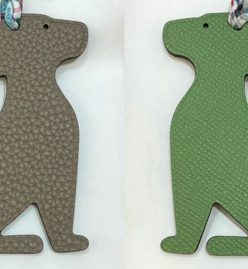 UK London Little Dog Charm Gris Tourterelle Togo Leather / Vert Criquet Epsom Leather 