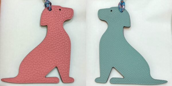 Full Handmade Little Dog Charm Blue Atoll Epsom Leather / Pink Togo Leather