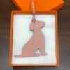Australia Canberra Little Dog Charm Rose Eglantine Togo Leather / Etoupe Epsom Leather