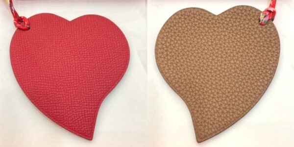 187 Factory Heart Charm Epsom Leather Rouge De Coeur / Gold Togo Leather Bag Charm