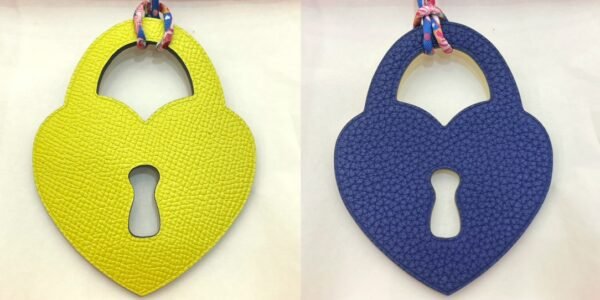 187 Factory Bag Charm Love Lock Charm Lime Epsom Leather / Togo Leather Blue Saphir