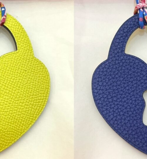 187 Factory Bag Charm Love Lock Charm Lime Epsom Leather / Togo Leather Blue Saphir