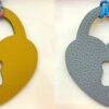 187 Factory Love Lock Charm Epsom Jaune D’or / Togo Blue Lin Bag Charm