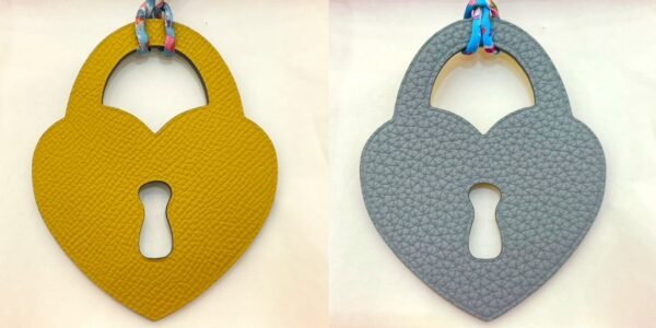 187 Factory Love Lock Charm Epsom Jaune D’or / Togo Blue Lin Bag Charm