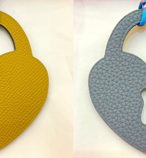 187 Factory Love Lock Charm Epsom Jaune D’or / Togo Blue Lin Bag Charm
