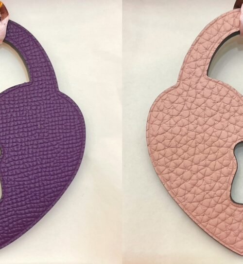 New 187 Factory Love Lock Charm Epsom Leather Violet / Togo Leather Rose Eglantine