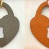 187 Factory Bag Charm Etoupe Epsom Leather / Orange Togo Leather Love Lock Charm