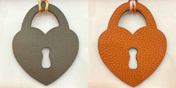 187 Factory Bag Charm Etoupe Epsom Leather / Orange Togo Leather Love Lock Charm