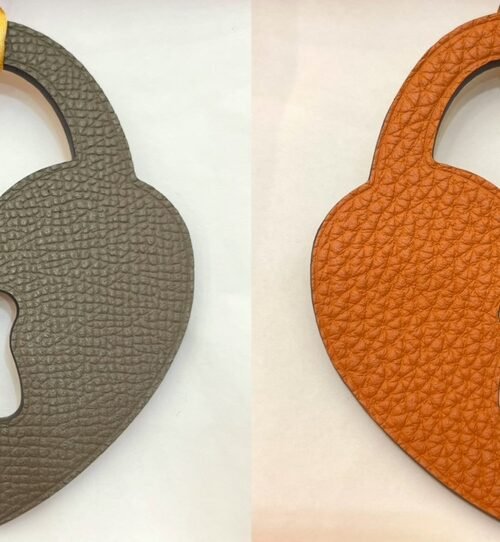 187 Factory Bag Charm Etoupe Epsom Leather / Orange Togo Leather Love Lock Charm