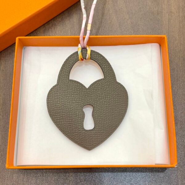 187 Factory Bag Charm Etoupe Epsom Leather / Orange Togo Leather Love Lock Charm