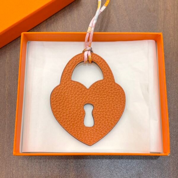 187 Factory Bag Charm Etoupe Epsom Leather / Orange Togo Leather Love Lock Charm