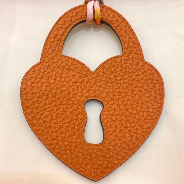 187 Factory Bag Charm Etoupe Epsom Leather / Orange Togo Leather Love Lock Charm