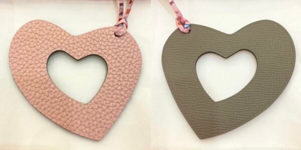 187 Factory Hollow Heart Charm Togo Leather Rose Eglantine / Epsom Leather Etoupe