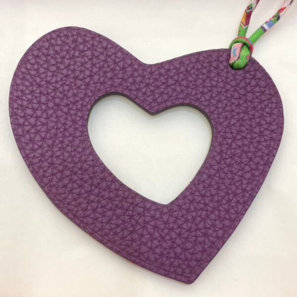 187 Factory Bag Charm Hollow Heart Charm Violet Togo Leather / Malachite Epsom Leather