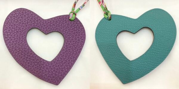 187 Factory Bag Charm Hollow Heart Charm Violet Togo Leather / Malachite Epsom Leather