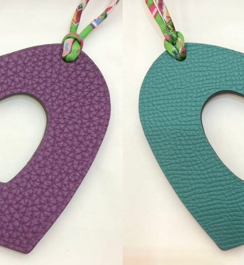 187 Factory Bag Charm Hollow Heart Charm Violet Togo Leather / Malachite Epsom Leather