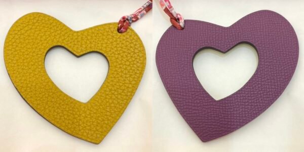 187 Factory Hollow Heart Charm Jaune D’or Togo Leather / Violet Epsom Leather