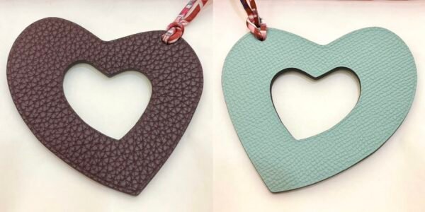 UK London 187 Factory Hollow Heart Charm Togo Leather Dark Coffee / Epsom Leather Blue Atoll