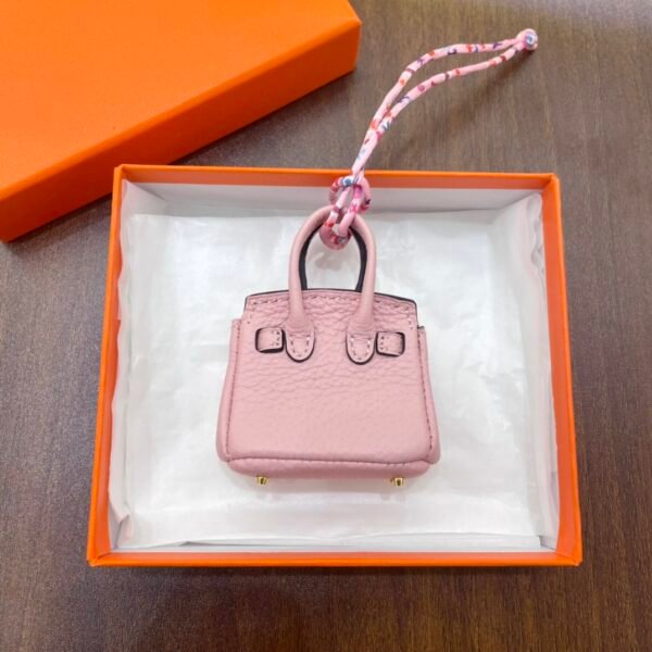 Lovely Birkin Bag Charm Rose Sakura Togo Leather 6*5*3CM