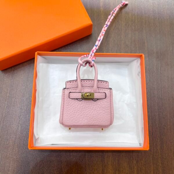 Lovely Birkin Bag Charm Rose Sakura Togo Leather 6*5*3CM