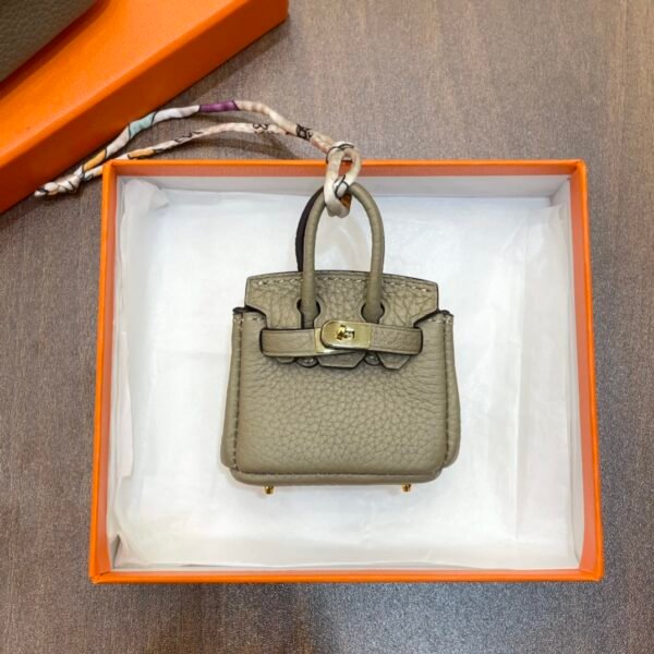 187 Factory Bag Charm Togo Leather Birkin Bag Charm Gris Tourterelle Gold Hardware