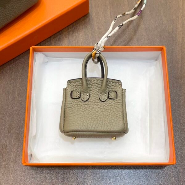 187 Factory Bag Charm Togo Leather Birkin Bag Charm Gris Tourterelle Gold Hardware